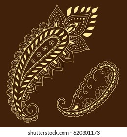 Set of Mehndi flower pattern for Henna drawing and tattoo. Decoration in ethnic oriental, Indian style.