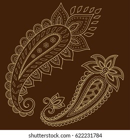 Set of Mehndi flower pattern for Henna drawing and tattoo. Decoration in ethnic oriental, Indian style.