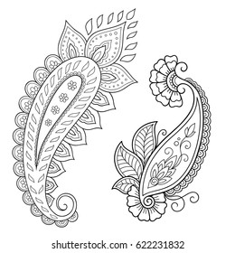 Set of Mehndi flower pattern for Henna drawing and tattoo. Decoration in ethnic oriental, Indian style.