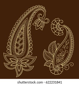 Set of Mehndi flower pattern for Henna drawing and tattoo. Decoration in ethnic oriental, Indian style.