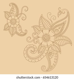 Set of Mehndi flower pattern for Henna drawing and tattoo. Decoration in ethnic oriental, Indian style.