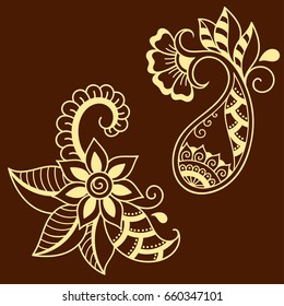 Set of Mehndi flower pattern for Henna drawing and tattoo. Decoration in ethnic oriental, Indian style.