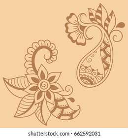 Set of Mehndi flower pattern for Henna drawing and tattoo. Decoration in ethnic oriental, Indian style.