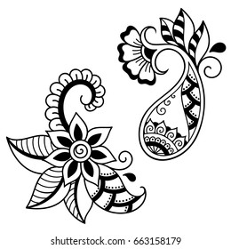 Set of Mehndi flower pattern for Henna drawing and tattoo. Decoration in ethnic oriental, Indian style.