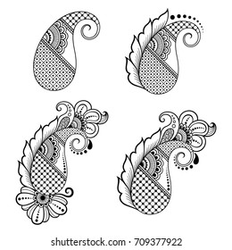 Set of Mehndi flower pattern for Henna drawing and tattoo. Decoration in ethnic oriental, Indian style.