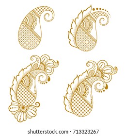 Set of Mehndi flower pattern for Henna drawing and tattoo. Decoration in ethnic oriental, Indian style.
