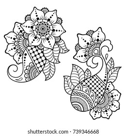 Set of Mehndi flower pattern for Henna drawing and tattoo. Decoration in ethnic oriental, Indian style.