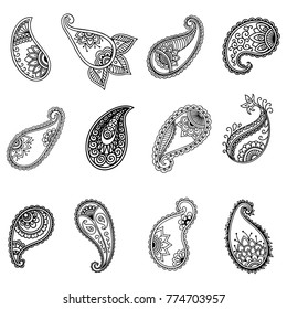 Set of Mehndi flower pattern for Henna drawing and tattoo. Decoration in ethnic oriental, Indian style.