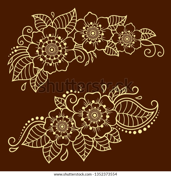 Set Mehndi Flower Pattern Henna Drawing Stock Vector (Royalty Free ...