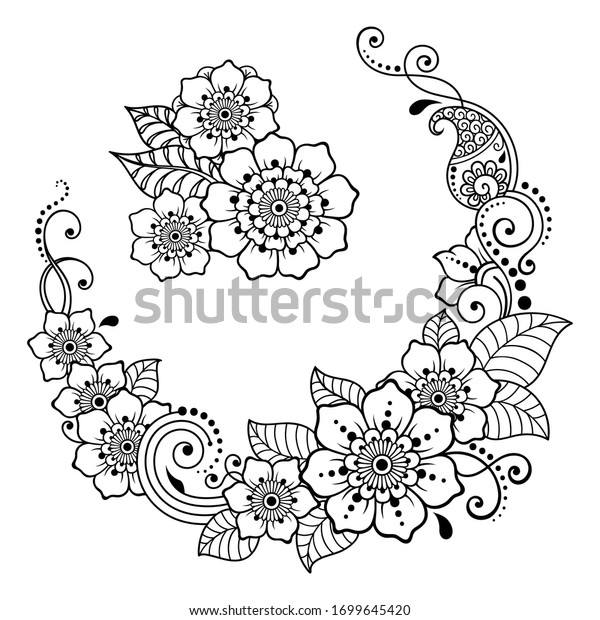 Set Mehndi Flower Pattern Henna Drawing Stock Vector (royalty Free 