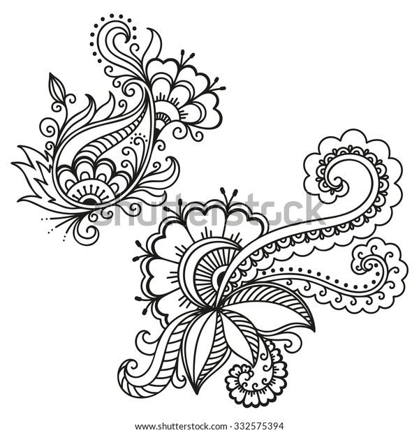 Set Mehndi Flower Pattern Henna Drawing Stock Vector (Royalty Free ...