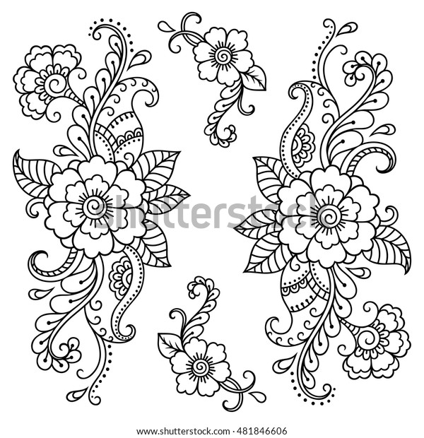 Set Mehndi Flower Pattern Henna Drawing Stock Vector (Royalty Free ...