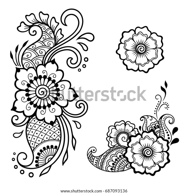 Set Mehndi Flower Pattern Henna Drawing Stock Vector (Royalty Free ...