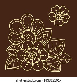 Set von Mehndi Blumenmuster und Mandala für Henna Zeichnung und Tattoo. Dekoration im orientalischen, indischen Stil. Doodle-Ornament. Umfassende Hand ziehen Vektorgrafik.