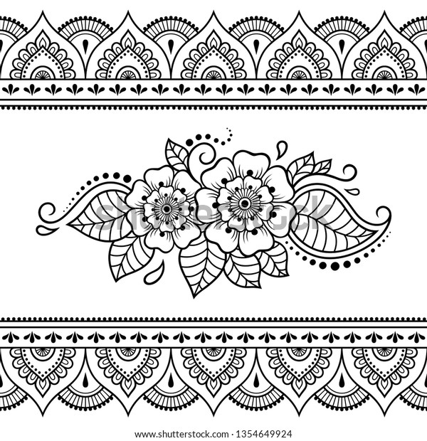 Set Mehndi Flower Pattern Seamless Border Stock Vector (Royalty Free ...