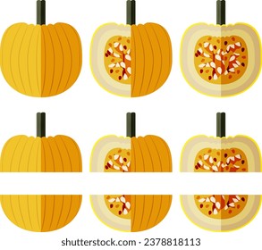 Conjunto de Calabaza Amarilla Mellow. Calabaza de invierno. Cucurbita pepo. Frutas y verduras. Estilo plano. Ilustración vectorial aislada.