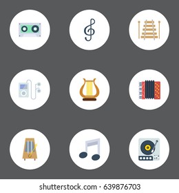  Set Of Melody Flat Symbols Also Includes Lyre, Accordion, Instrument Objects.
