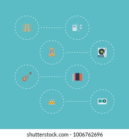 Set of melody icons flat style symbols with drum, guitar, gramophone and other icons for your web mobile app logo design.