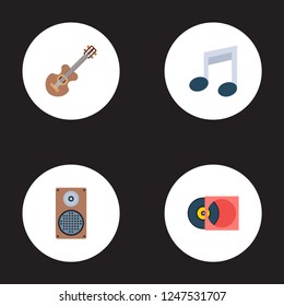Set of melody icons flat style symbols with musical note, vinyl, speaker and other icons for your web mobile app logo design.