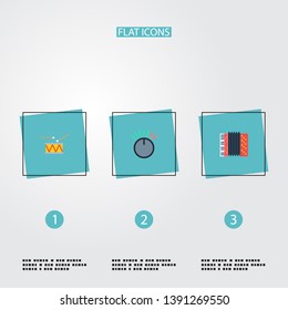 Set of melody icons flat style symbols with drum, accordion, volume control and other icons for your web mobile app logo design.
