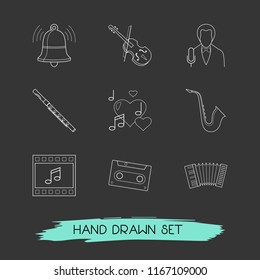 Set of melody icons line style symbols with bell, singer, saxophone and other icons for your web mobile app logo design.