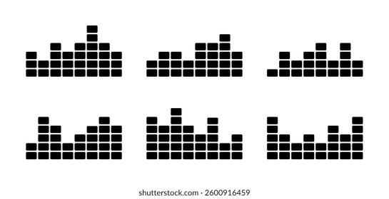 Set of melody tracks with variable frequencies. wave Sound signal with high low frequency amplitudes. Simple black and white vector isolated on white background