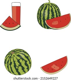 set of melons, melon slices and melon juice