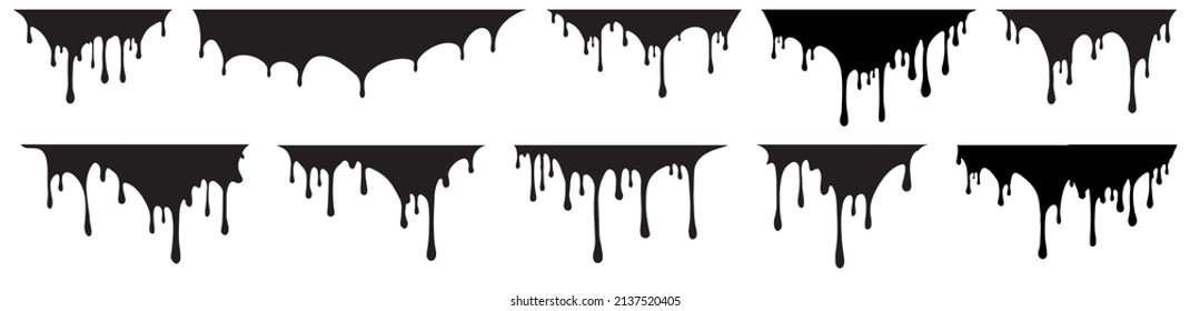 Conjunto de gotas de pintura líquida o negra derretida. Ilustración vectorial para su diseño. 