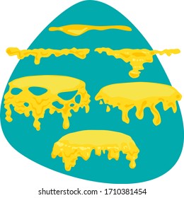 Set Of Melted Cheese For Burgers Isolated On Blue Background.