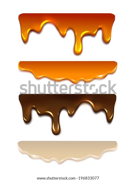 溶けるチョコレート ミルククリーム 液体キャラメル 蜂蜜をセット ベクター画像 のベクター画像素材 ロイヤリティフリー