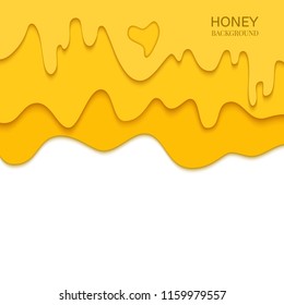 Set of melting dripping honey drops on white background made in paper cut style. Isolated vector illustration.