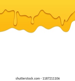 Set of melting dripping honey drops on white background made in paper cut style. Isolated vector illustration.