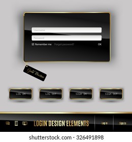 Set of member login template with buttons. Username and  password form. Vector design elements.