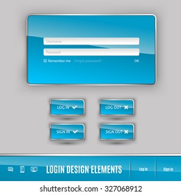 Set of member login template with buttons. Username and  password form. Vector design elements.