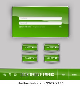 Set of member login template with buttons. Username and  password form. Vector design elements.