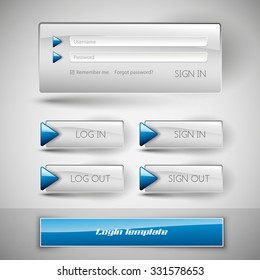 Set of member login template with buttons. Username and  password form. Vector design elements.