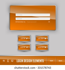 Set of member login template with buttons. Username and  password form. Vector design elements.