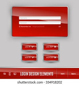 Set of member login template with buttons. Username and  password form. Vector design elements.