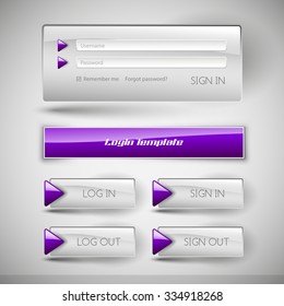 Set of member login template with buttons. Username and  password form. Vector design elements.