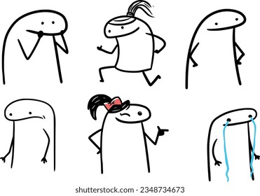 Set of meme internet characters. flork in various poses.