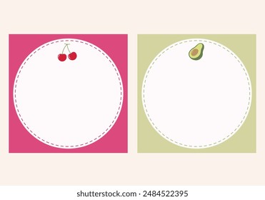 Set of memo with cherry and avocado. Printable note paper.