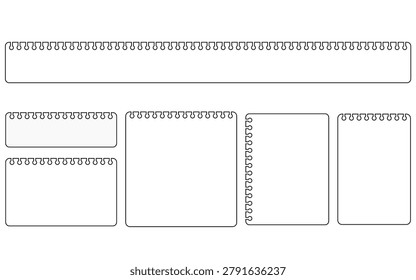 A set of memo notebook frames and line elements with a clean and simple design. Includes borders, labels, headers, and outline parts suitable for layouts, stationery, organizers, and modern graphic projects. Vector illustration.