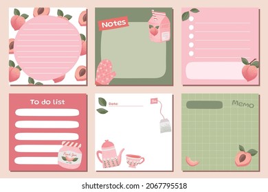 Set of memo Peach illustration stationery for notes, tasks, to-do list, organizer, and planner