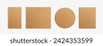Set of memo pin boards with cork texture isolated on transparent background. Vector realistic illustration of round, square, rectangular frame mockups, interior design elements, material sample
