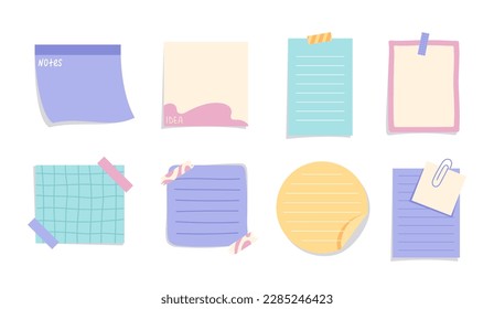 Set of memo stickers. Space for notes and to do list, piece of paper. Organization of effective working and educational process. Cartoon flat vector illustrations isolated on white background