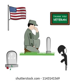 Set of memorial day icon isolated over white background. Vector illustration 