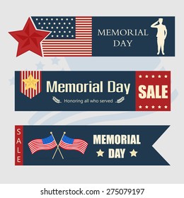 Set of memorial day label and background flag design