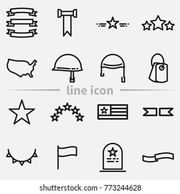 Set of Memorial Day outline vector icons. Flat illustration.