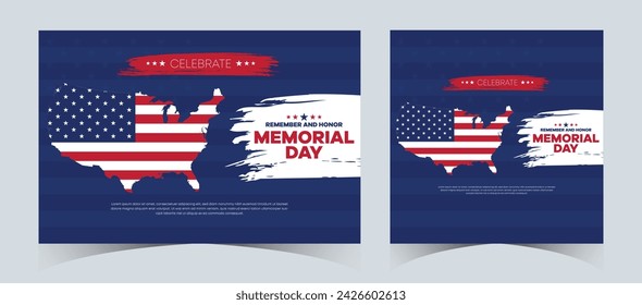 Set of memorial day sale web banner. Happy memorial day holiday sale post. Memorial day weekend sale banner. Memorial Day social media promotion template design in USA national flag colors