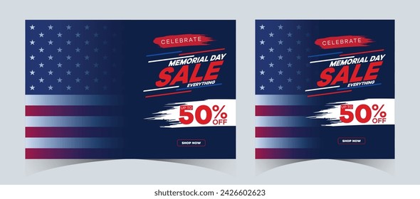 Set of memorial day sale web banner. Happy memorial day holiday sale post. Memorial day weekend sale banner. Memorial Day social media promotion template design in USA national flag colors